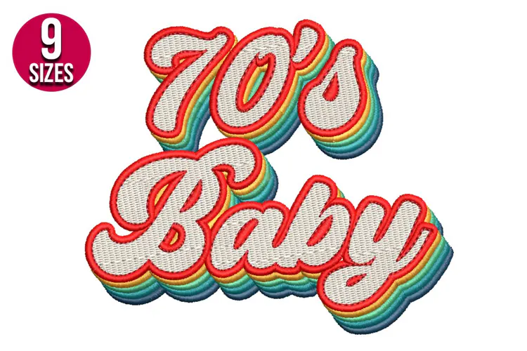 Retro 70s Baby Text Machine Embroidery Design - 9 sizes