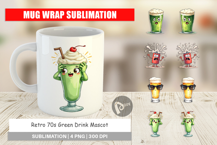 Retro 70s Drink Mascot Mug Wrap