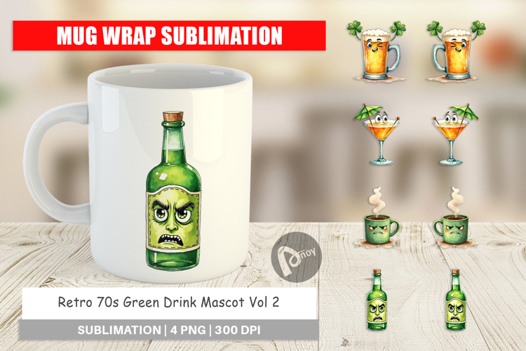 Retro 70s Drink Mascot Mug Wrap