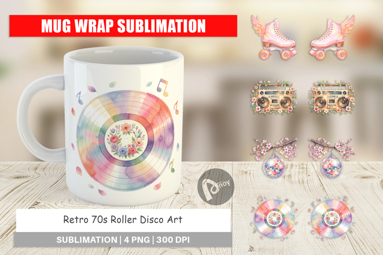 Retro 70s Roller Disco Art Mug Wrap