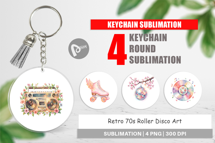 Retro 70s Roller Disco Art Keychain