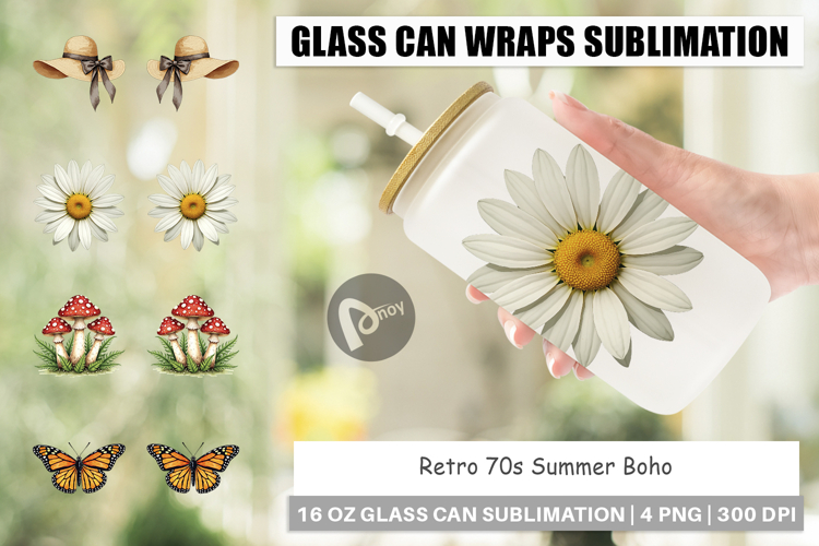 Retro 70s Summer Boho Glass Can