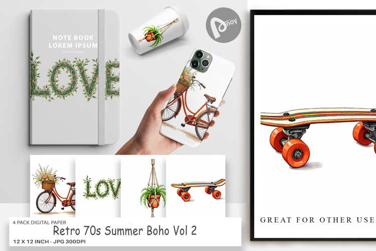Retro 70s Summer Boho Digital Paper