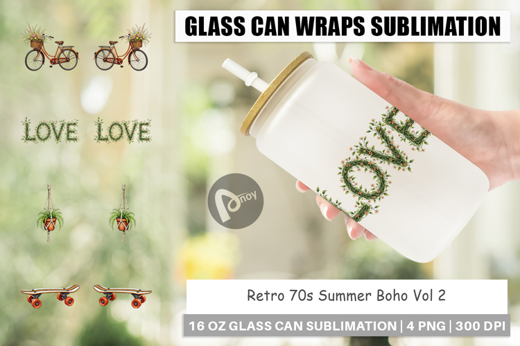 Retro 70s Summer Boho Glass Can