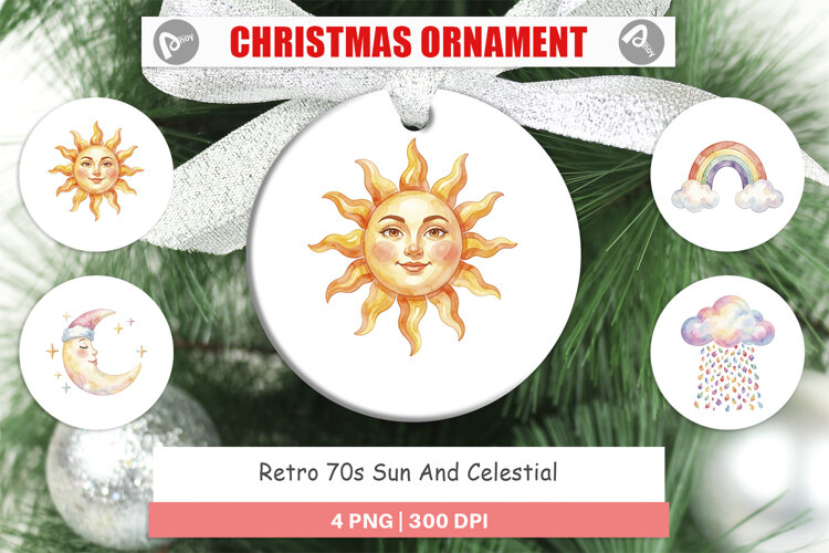 Retro 70s Sun Celestial Ornament example image 1