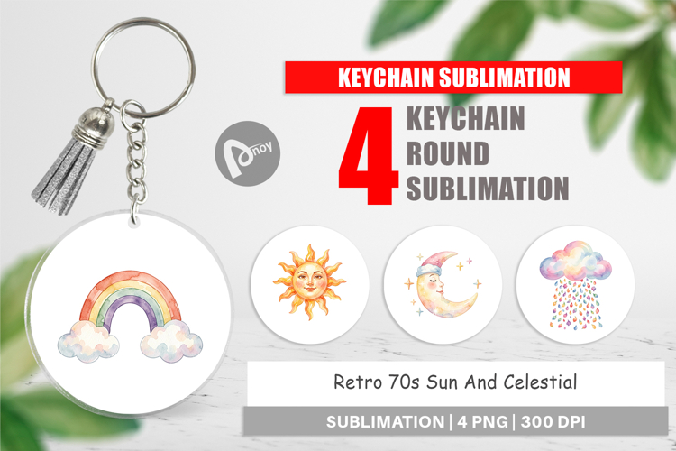 Retro 70s Sun Celestial Keychain