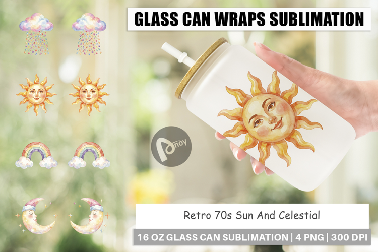 Retro 70s Sun Celestial Glass Can