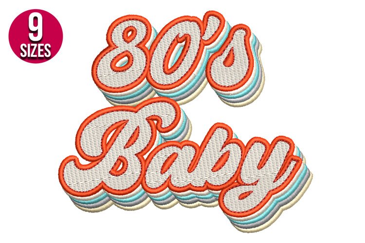 Retro 80s Baby Text Machine Embroidery Design - 9 sizes example image 1