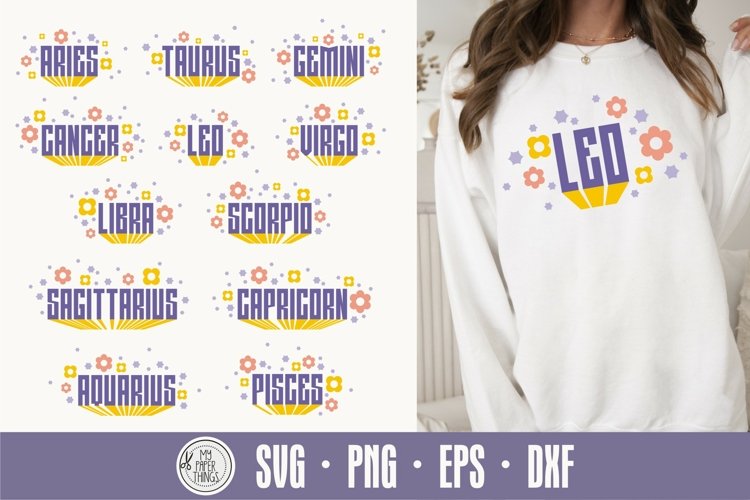 Retro Zodiac Signs SVG Bundle designs will be useful for T-shirt, hoodies, mugs, posters, signs, tote bags, pillows, phone case, and other items. 