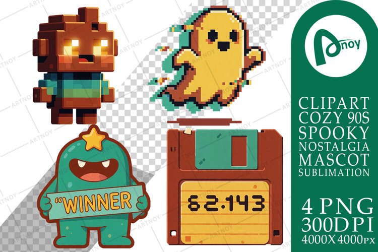 90s Arcade Pixel Monsters Sublimation example image 1