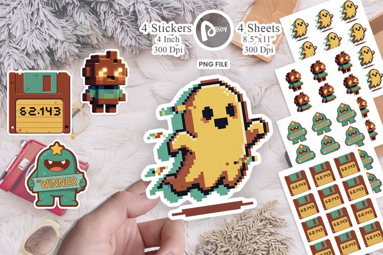 90s Arcade Pixel Monsters Sticker example image 1