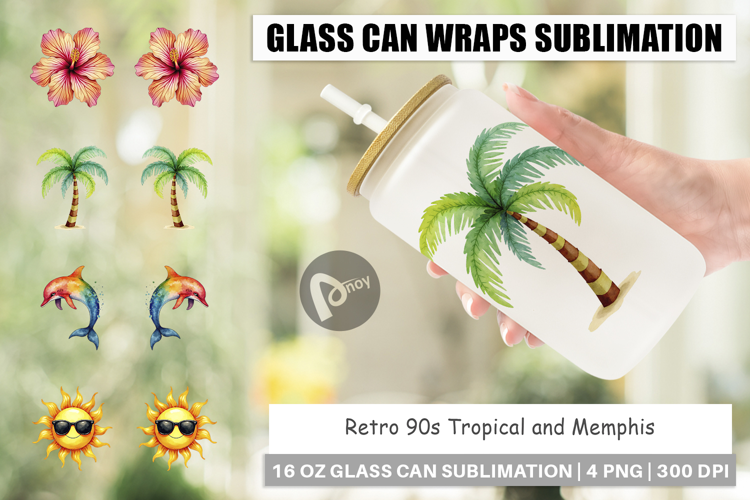 Retro 90s Tropical Memphis Glass Can