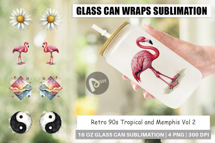 Retro 90s Tropical Memphis Glass Can example image 1