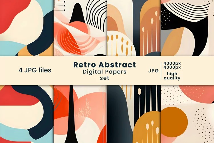 retro abstract digital papers and colorful patterns