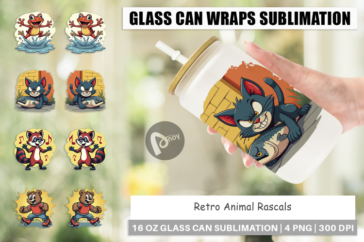 Glass Can Retro Animal Rascals