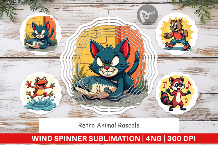 Wind Spinner Retro Animal Rascals