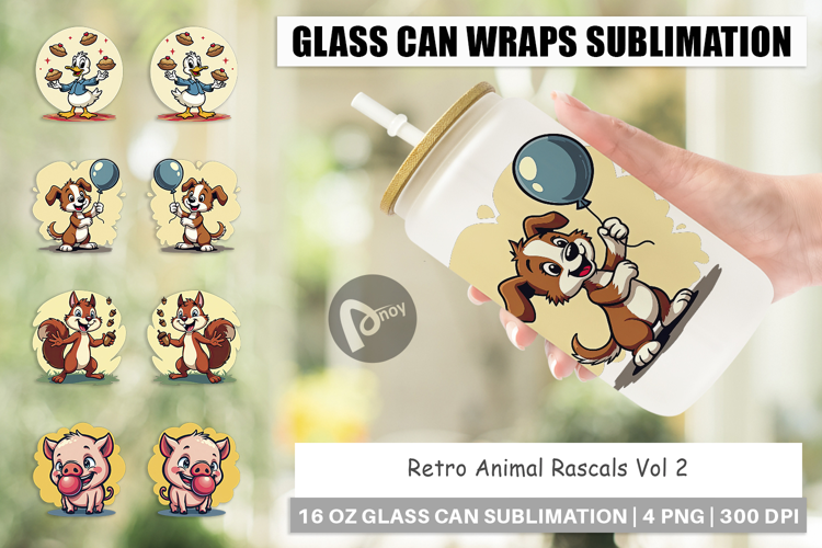 Glass Can Retro Animal Rascals
