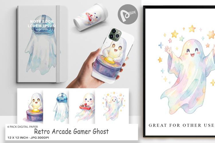Retro Arcade Gamer Ghost Digital Paper