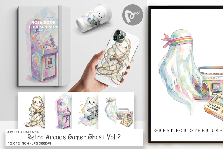Retro Arcade Gamer Ghost Digital Paper