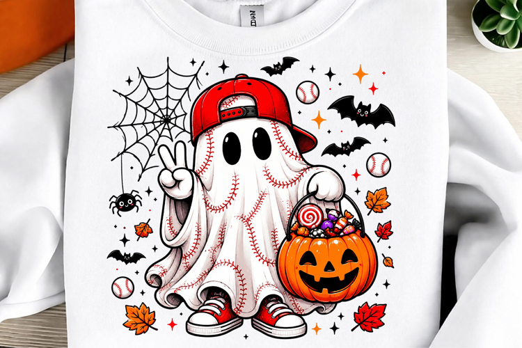 Retro Baseball Ghost PNG