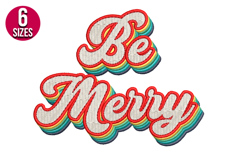 Retro Be Christmas Text Embroidery Design - 6 sizes