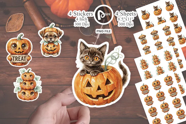 Retro Big-Eyed Pumpkin Parade Sticker