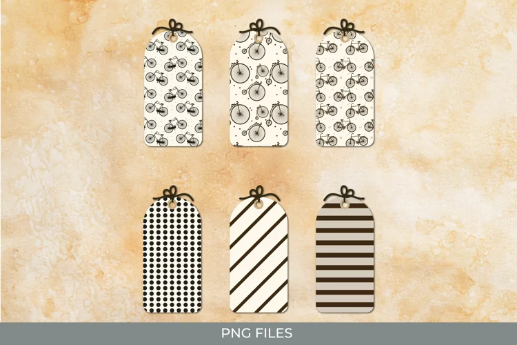 Retro Bike Patterned Shaped Tag - Scrapbook Embellishment