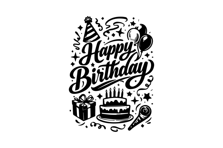Retro Black and White Happy Birthday Typography Design