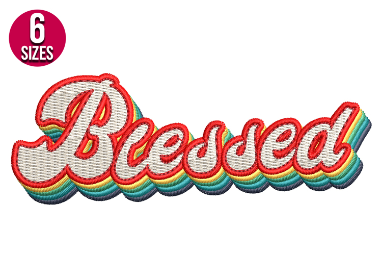 Retro Blessed Text Machine Embroidery Design - 6 sizes