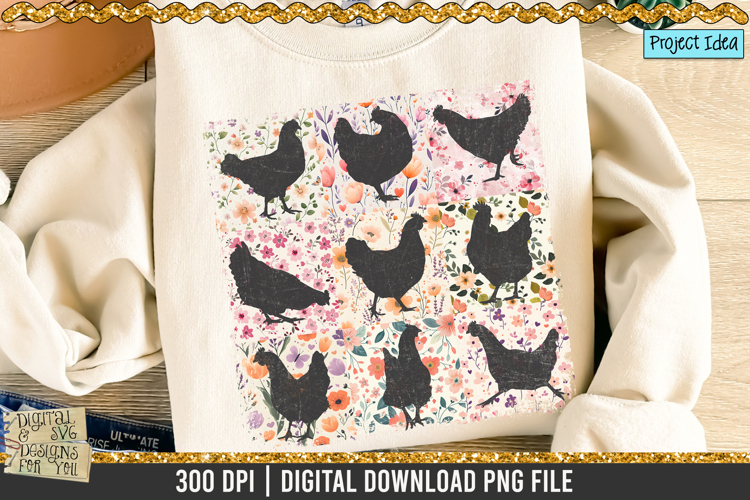 Retro Boho Chicken PNG | Floral Farmhouse Sublimation