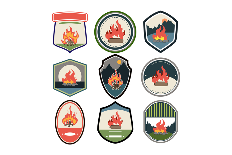 retro bonfire badge set cartoon
