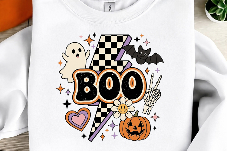 Retro Boo Halloween PNG Printable example image 1