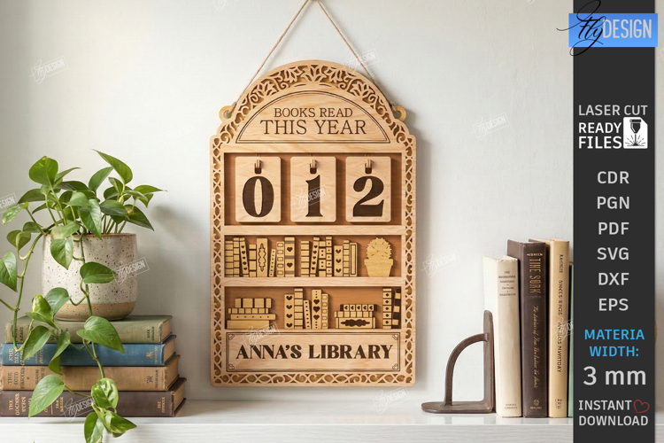 3D Layered Retro Book Tracker Laser Cut | Reading Goal SVG