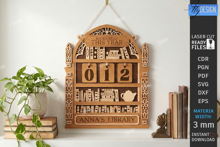 3D Layered Retro Book Tracker Laser Cut | Reading Goal SVG