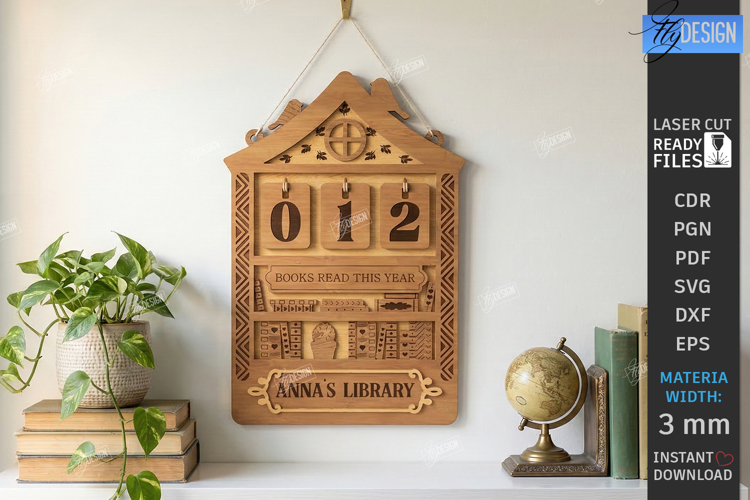 3D Layered Retro Book Tracker Laser Cut | Reading Goal SVG