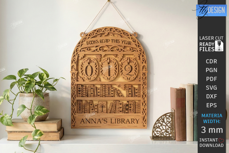 3D Layered Retro Book Tracker Laser Cut | Reading Goal SVG