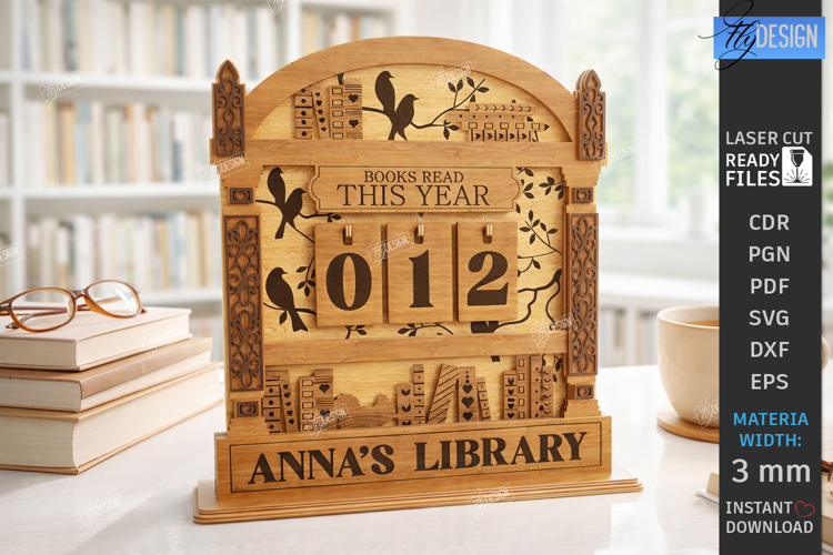 3D Layered Retro Book Tracker Laser Cut | Reading Goal SVG