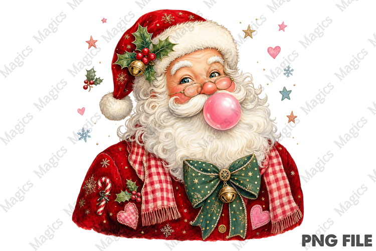 Retro Bubble Gum Santa Portrait PNG