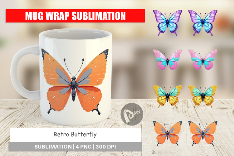 Mug Wrap Retro Butterflies