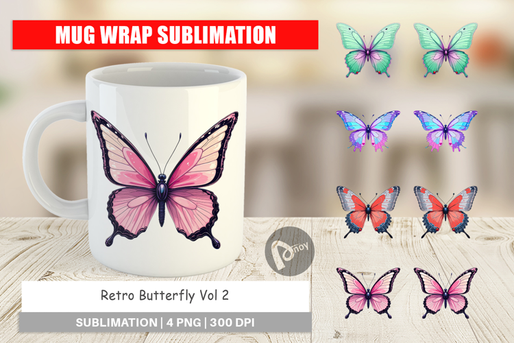 Mug Wrap Retro Butterflies