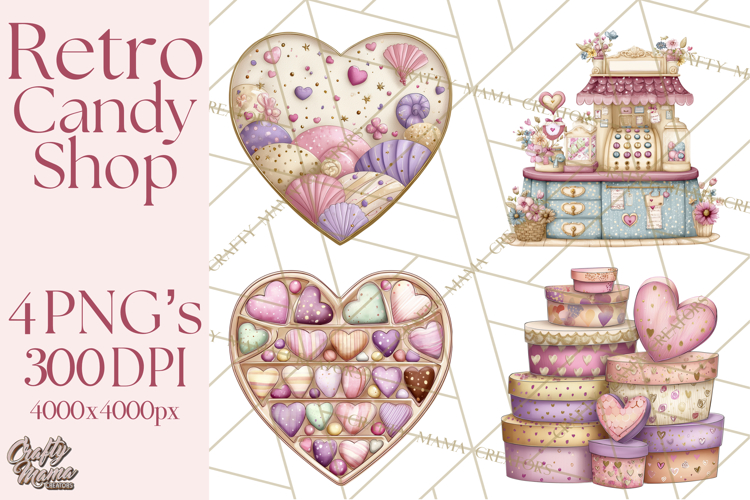Retro Valentine Candy Shop Clipart PNG Pastel Sweets