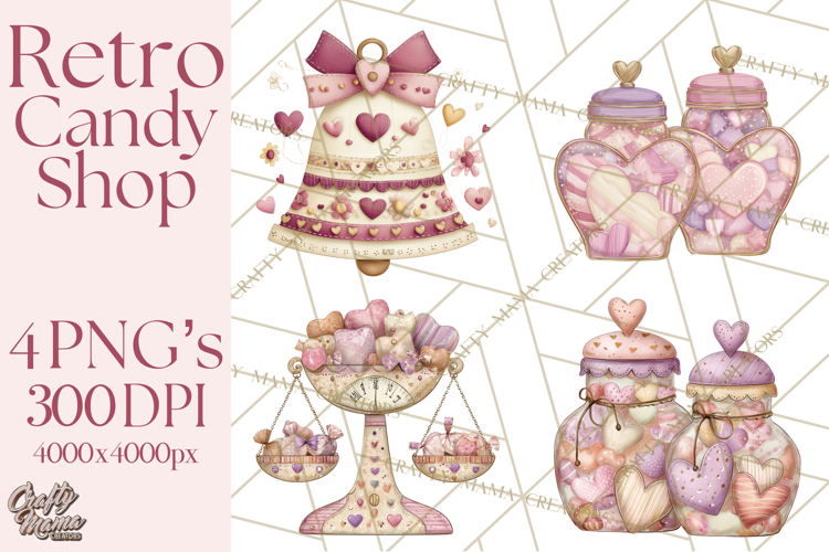 Retro Valentine Candy Shop Clipart PNG Pastel Sweets