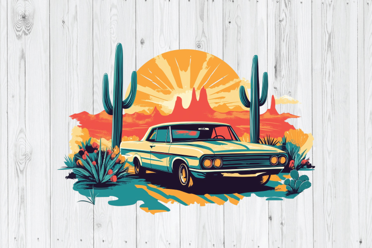 Tropical Sunset Car Retro PNG, Summer PNG