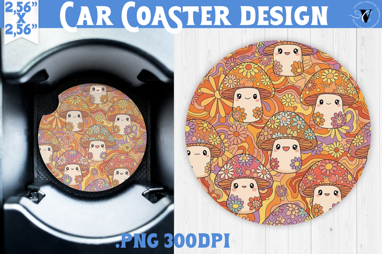 Vintage vibe car coaster| Retro psychedelic pattern