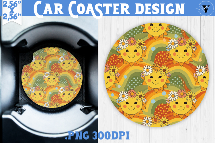 Vintage vibe car coaster| Retro psychedelic pattern