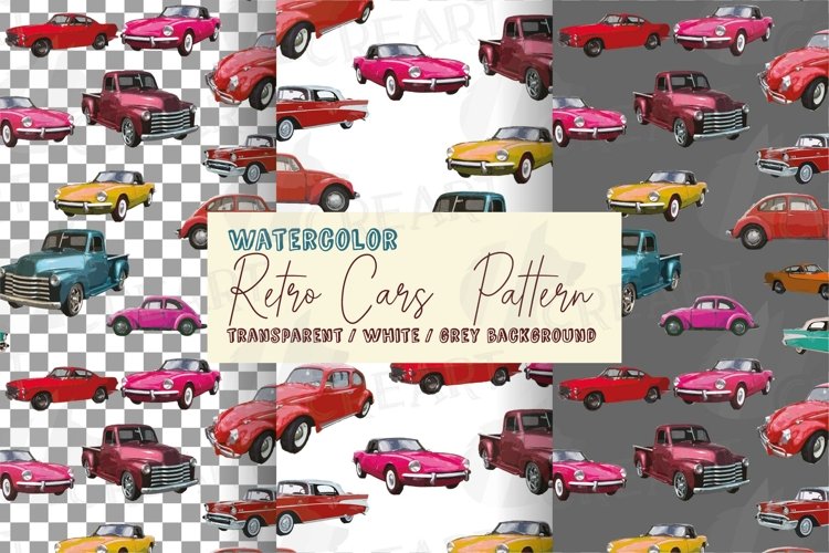 Watercolor vintage retro cars seamless pattern digital paper example image 1