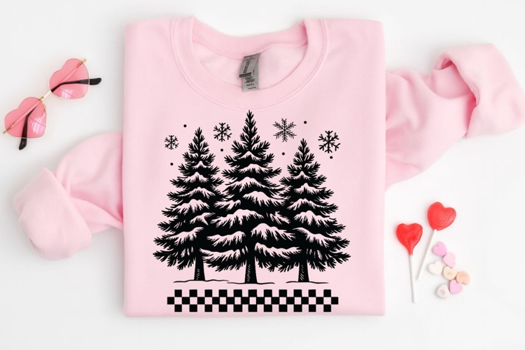 Retro Checkered Christmas Trees SVG PNG, Pine Trees Holiday