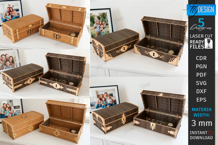 Retro Treasure Chest Laser Cut Bundle | 5 Vintage Boxes SVG