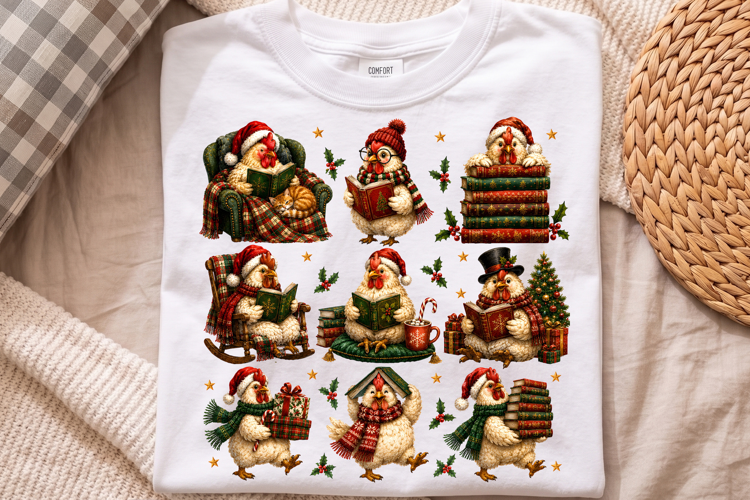 Retro Chicken Book Club Holiday PNG, Winter Reading Graphic