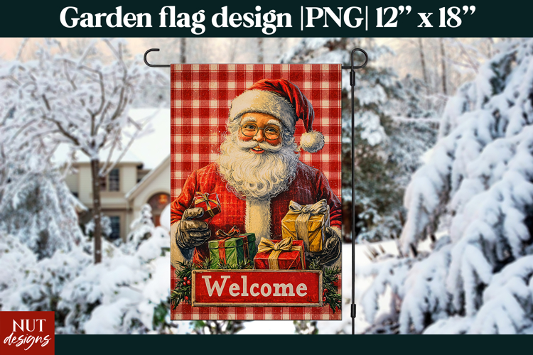 Christmas garden flag, Vintage Santa Welcome Christmas Flags